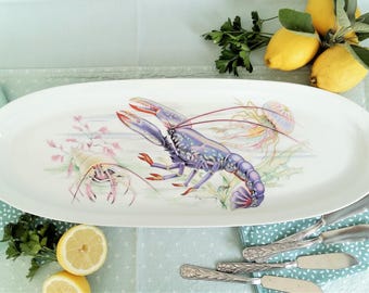 Extra Long French Porcelain Seafood Platter: Lobster, Jellyfish & Crab