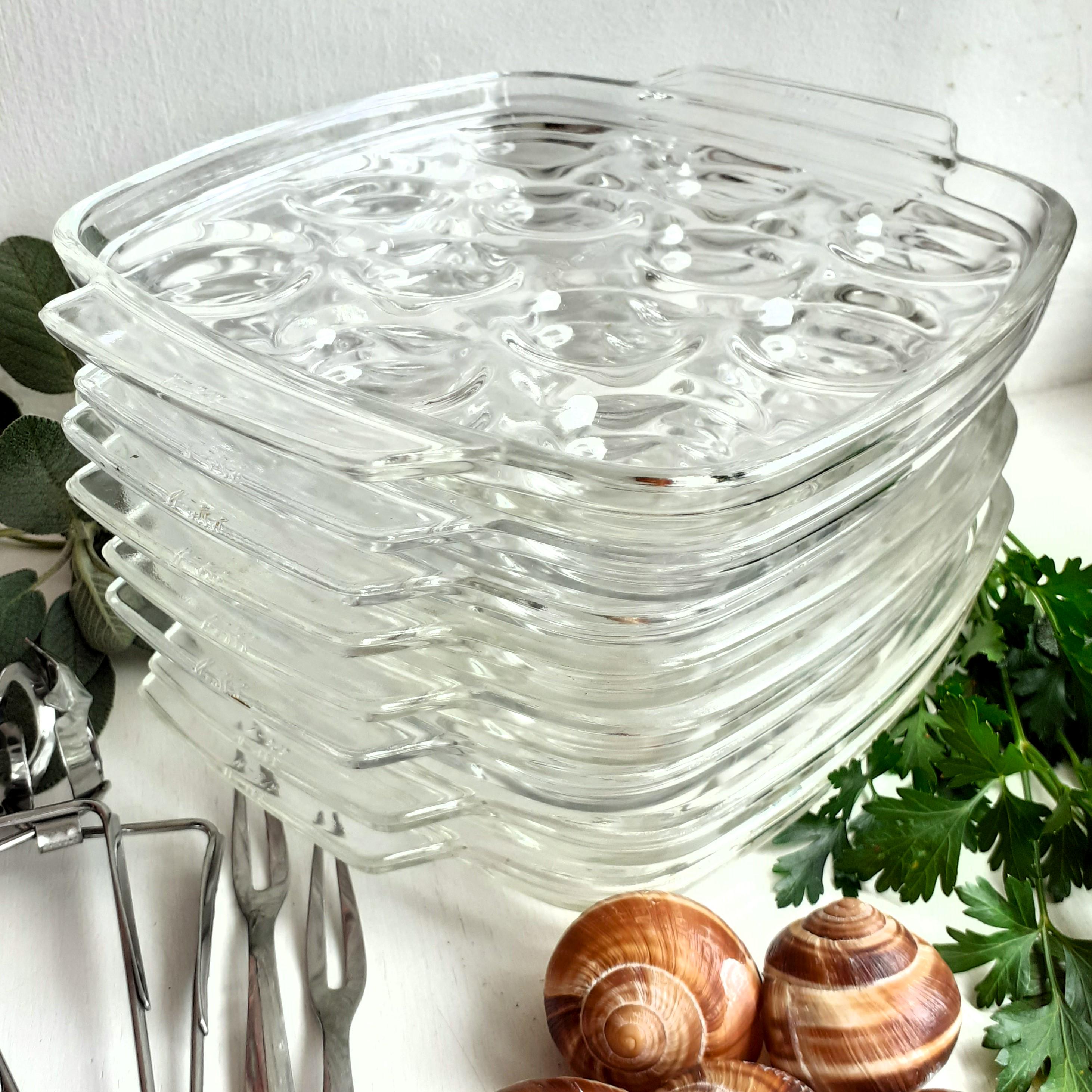 Lot De 10 Assiettes à Escargots Pyrex France - Vintage - Verre Transparent