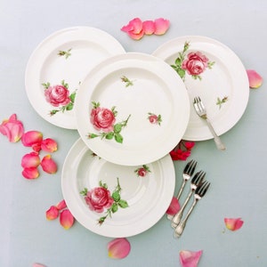 Four Vintage Limoges Floral Dinner Plates. Shabby Chic Vintage Roses