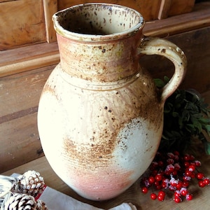 Enormous Hand Thrown Pottery Pitcher: Rustic Farmhouse Kitchen Decor