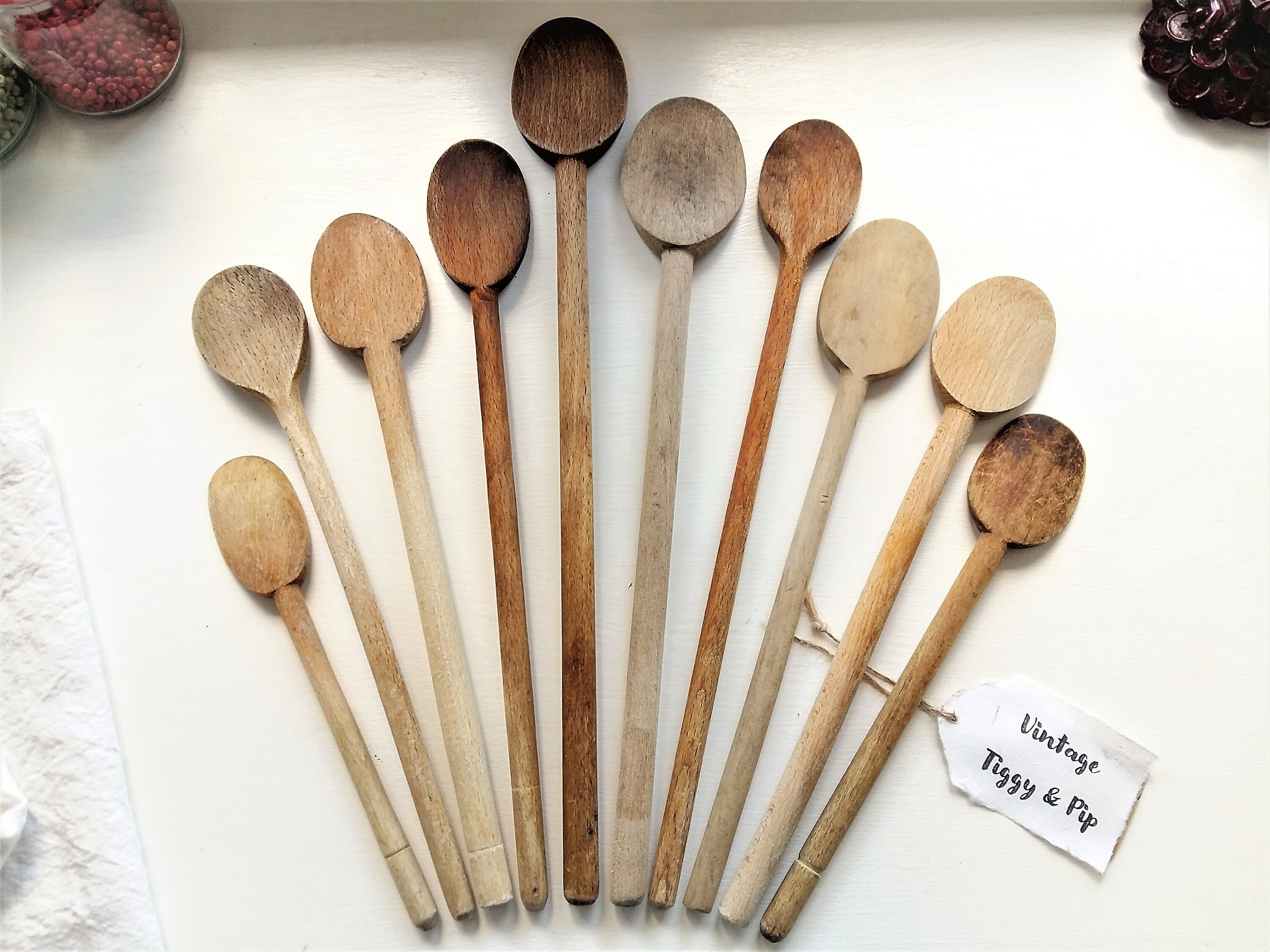 Set of TEN Wooden Spoons. Vintage Long Wooden Spoon Set for Etsy