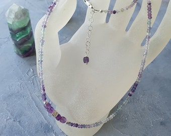 Gargantilla de fluorita – Joyería con piedras preciosas naturales – Collar hecho a mano en plata de ley – Pulsera a juego disponible