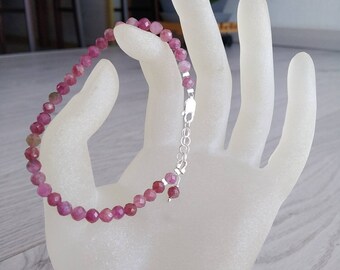 Rubellite Bracelet: Natural Pink Tourmaline, Silver Clasp