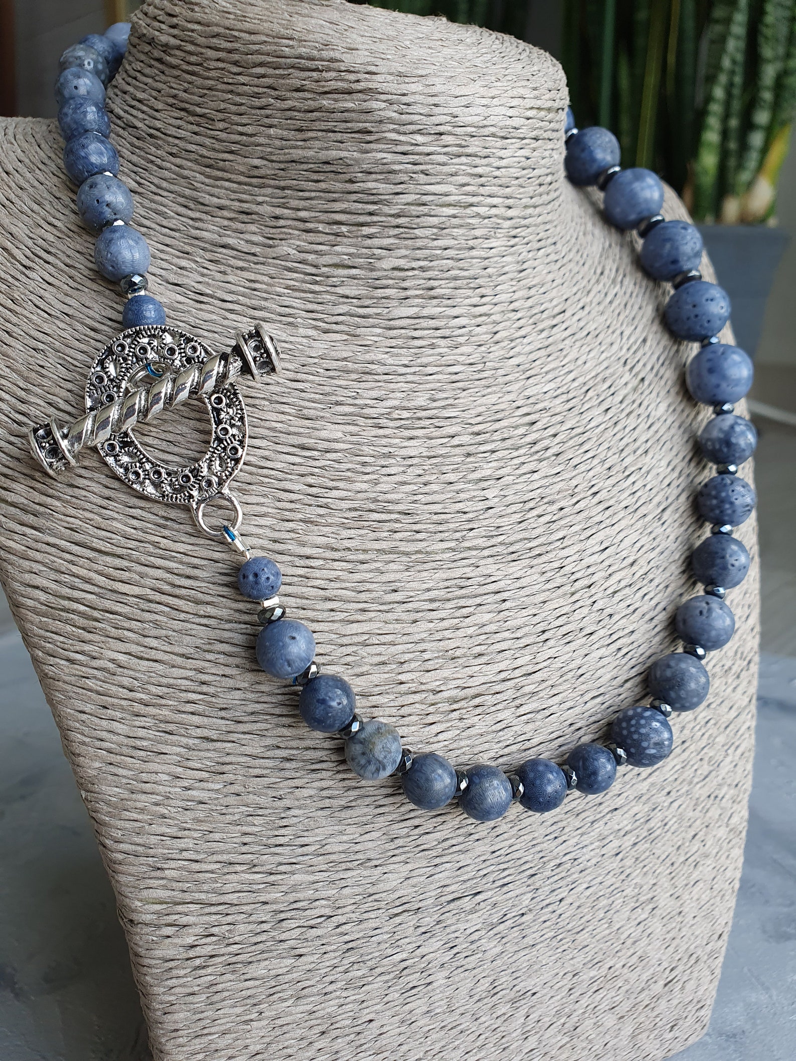 Blue coral necklace hematite Coral beaded Akori necklace Etsy