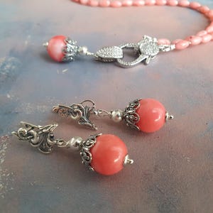 Coral Necklace and Earrings Set – Light Pink Natural Coral Jewelry – Sterling Silver Clasp – Handmade Gift for Her image 1