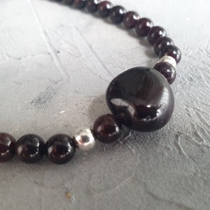 Almandine Garnet Necklace: Natural Round Beads, Silver Clasp