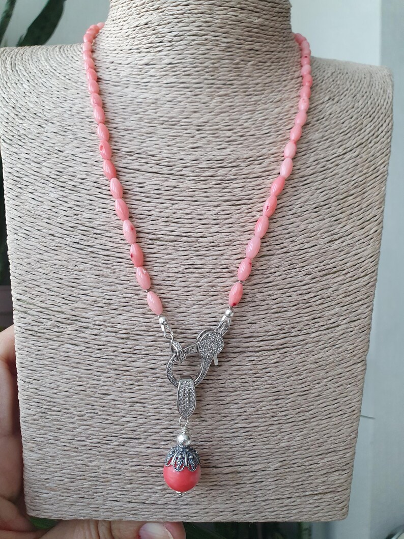 Coral Necklace and Earrings Set – Light Pink Natural Coral Jewelry – Sterling Silver Clasp – Handmade Gift for Her image 10