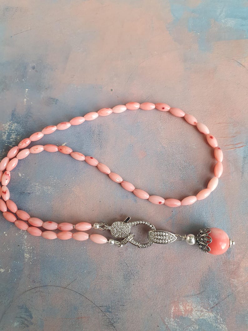 Coral Necklace and Earrings Set – Light Pink Natural Coral Jewelry – Sterling Silver Clasp – Handmade Gift for Her image 8