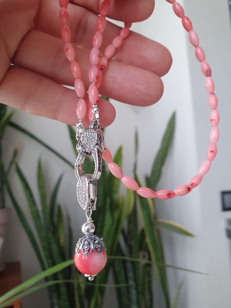 Coral Necklace and Earrings Set – Light Pink Natural Coral Jewelry – Sterling Silver Clasp – Handmade Gift for Her image 5