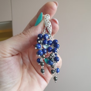 Lapis Lazuli Pyrite Earrings: Sterling Silver Cascade Dangle