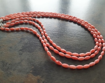 Collier Ancien En Perles De Corail Rose Et Blanc - Bijou Vintage Élégant