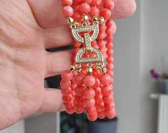 Pink Coral Bracelet: Multi-Row Beaded Energy Jewelry