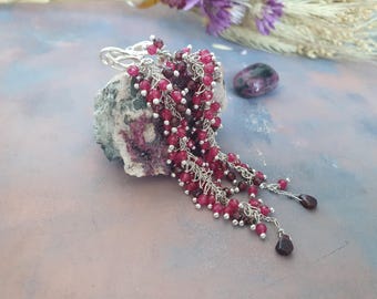 Ruby Garnet Grape Cluster Earrings: 925 Silver Gemstone Dangles