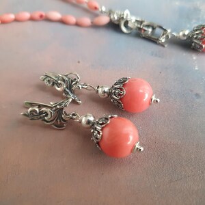 Coral Necklace and Earrings Set – Light Pink Natural Coral Jewelry – Sterling Silver Clasp – Handmade Gift for Her image 9