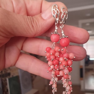 Handmade Sterling Silver Coral Dangle Earrings: Elegant Gemstone Jewelry