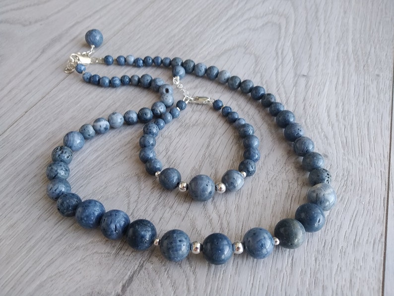 Blue coral necklace and bracelet sterling silver Coral beaded | Etsy