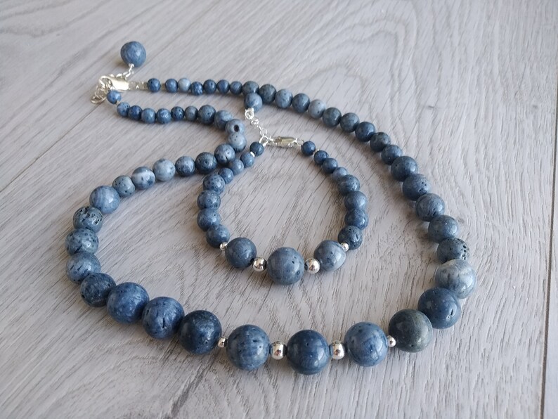 Blue coral necklace and bracelet sterling silver Coral beaded Etsy
