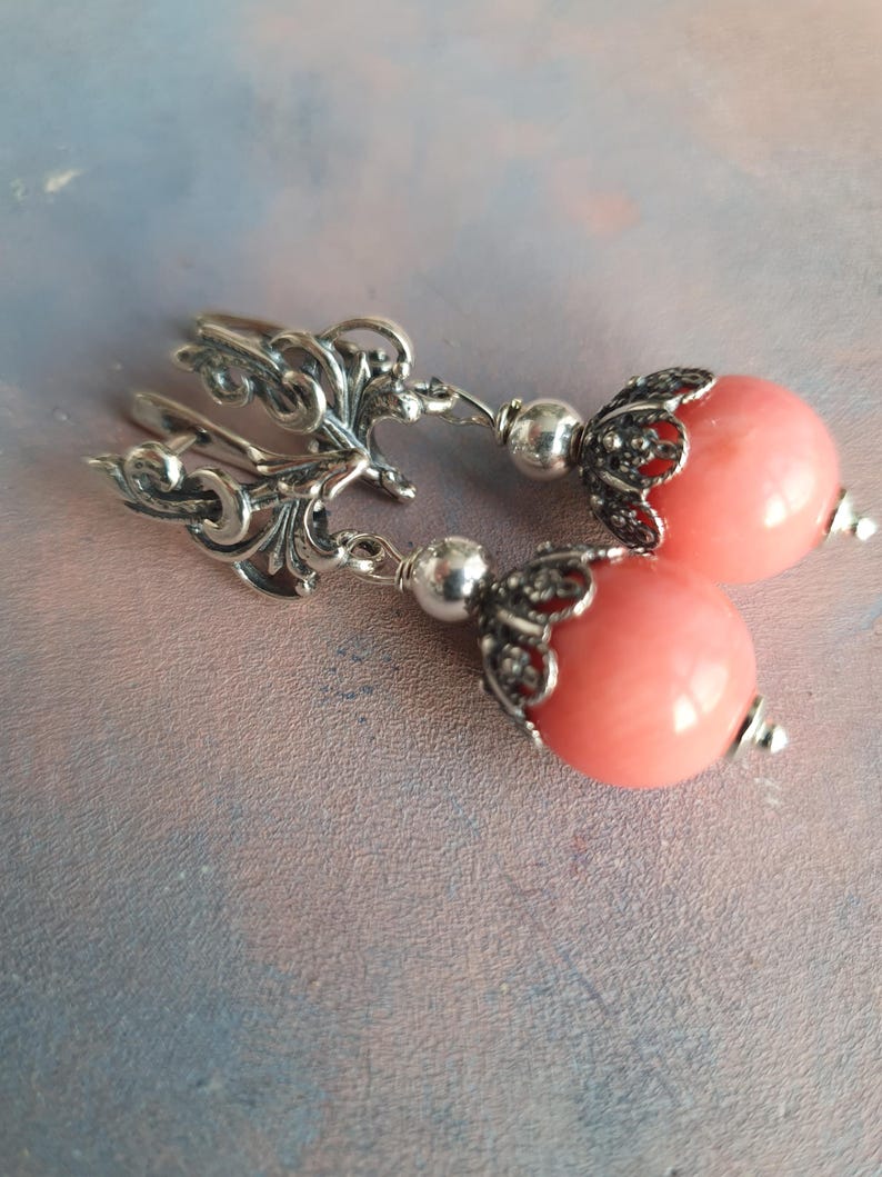 Coral Necklace and Earrings Set – Light Pink Natural Coral Jewelry – Sterling Silver Clasp – Handmade Gift for Her image 7