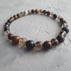 Triple Protection Gemstone Bracelet: Tiger&#39;s Eye, Hawk&#39;s Eye & Smoky Quartz