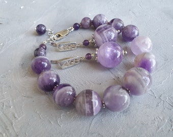 Amethyst Bracelet and Earrings Set: Sterling Silver, Handmade Jewelry