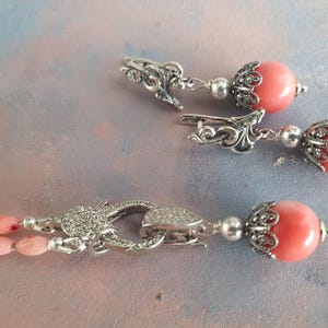 Coral Necklace and Earrings Set – Light Pink Natural Coral Jewelry – Sterling Silver Clasp – Handmade Gift for Her image 3