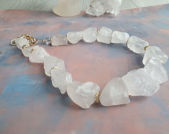 Raw Clear Quartz Statement Necklace: Gold-Tone Healing Crystal Jewelry