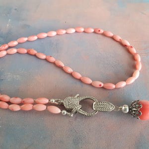 Coral Necklace and Earrings Set – Light Pink Natural Coral Jewelry – Sterling Silver Clasp – Handmade Gift for Her image 6