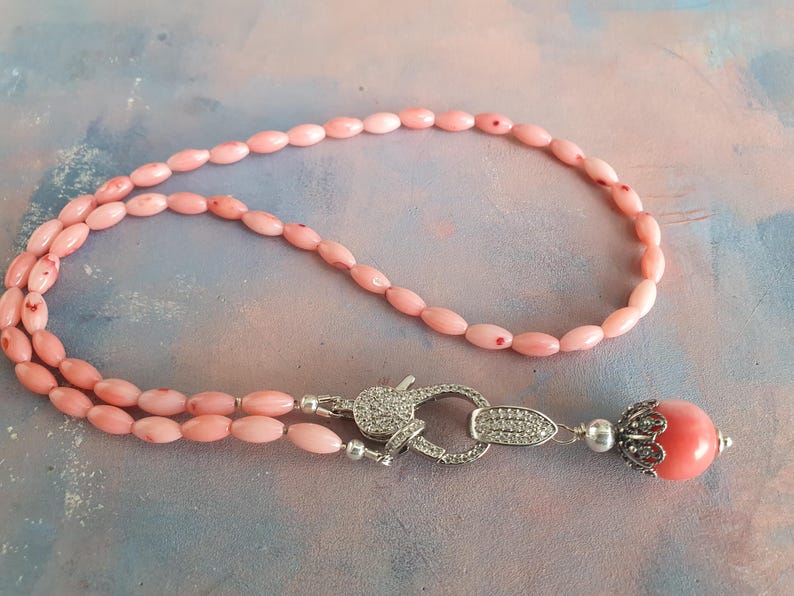Coral Necklace and Earrings Set – Light Pink Natural Coral Jewelry – Sterling Silver Clasp – Handmade Gift for Her image 6