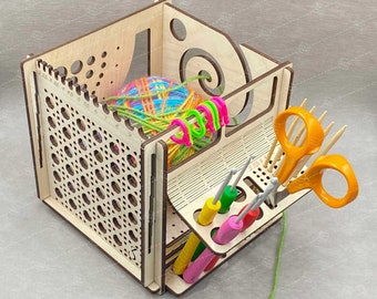 Wooden Yarn Bowl CraftCube: Knitting & Crochet Organizer