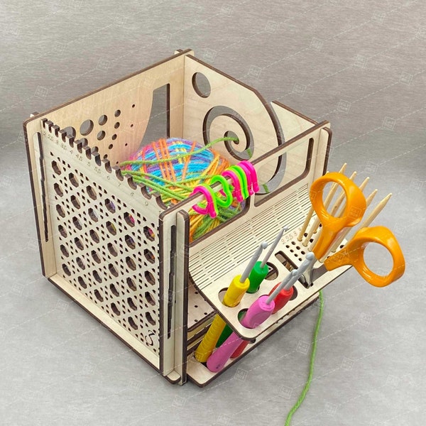 Wooden Yarn Bowl, ORIGINAL CraftCube, Blocking board, Knitting and Crochet Gauge, Ruler, Needle Stopper, Knitters gift tool, Organizer, knit