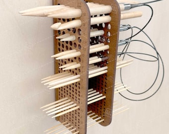 Knitting needle organizer 2-10mm Brown EU/US, Cable needle holder, Crochet, Wall mounted, Tabletop, Wooden, Gift for knitter, Needle storage