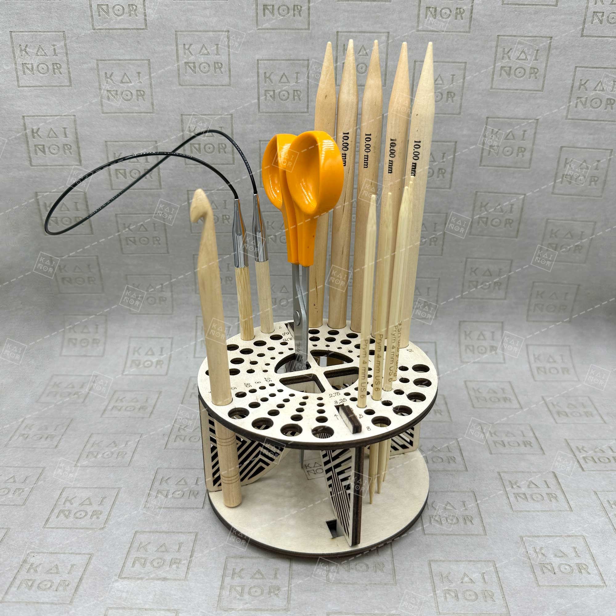 Knitting needle organizer Graphic, Cable needle holder, Crochet hook stand, Tabletop, Wooden, Gift for knitter, Needle storage, needle gauge