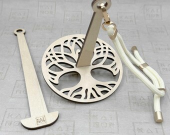 Wooden Portable Wrist Yarn Holder With Two Spindels Adjustable Wrist Strap - Tree