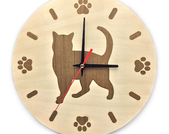 Cat - Themed Quartz Wall Clock, Eco Friendly Baltic Birch Plywood
