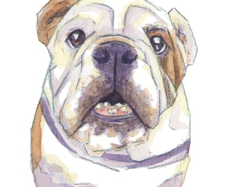 Süße englische Bulldogge Aquarell Druck