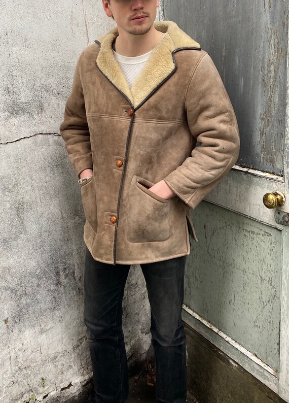 Vintage Sheepskin Button Front Mens Jacket Size 40