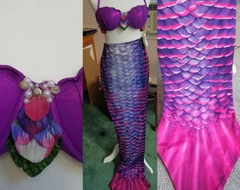 Mertailor Tail Skin & Disney's Ariel Shell Top Mermaid Costume Set Size Small (monofin not included)