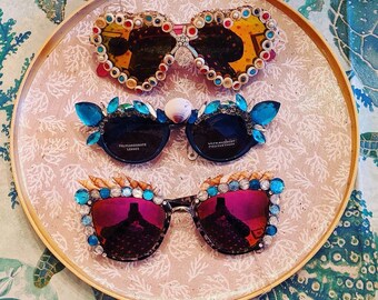 Handmade seashell mermaid sunglasses. Mermaid sunglasses. Seashell shades