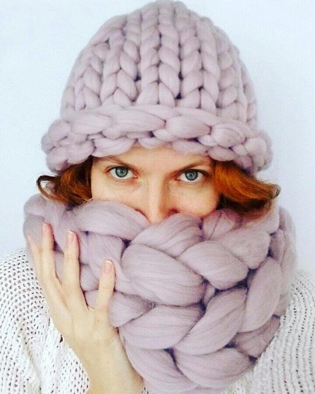 Merino Wool Set Hat and Scarf - Knit Wool Hat - Superchunky Hat ...