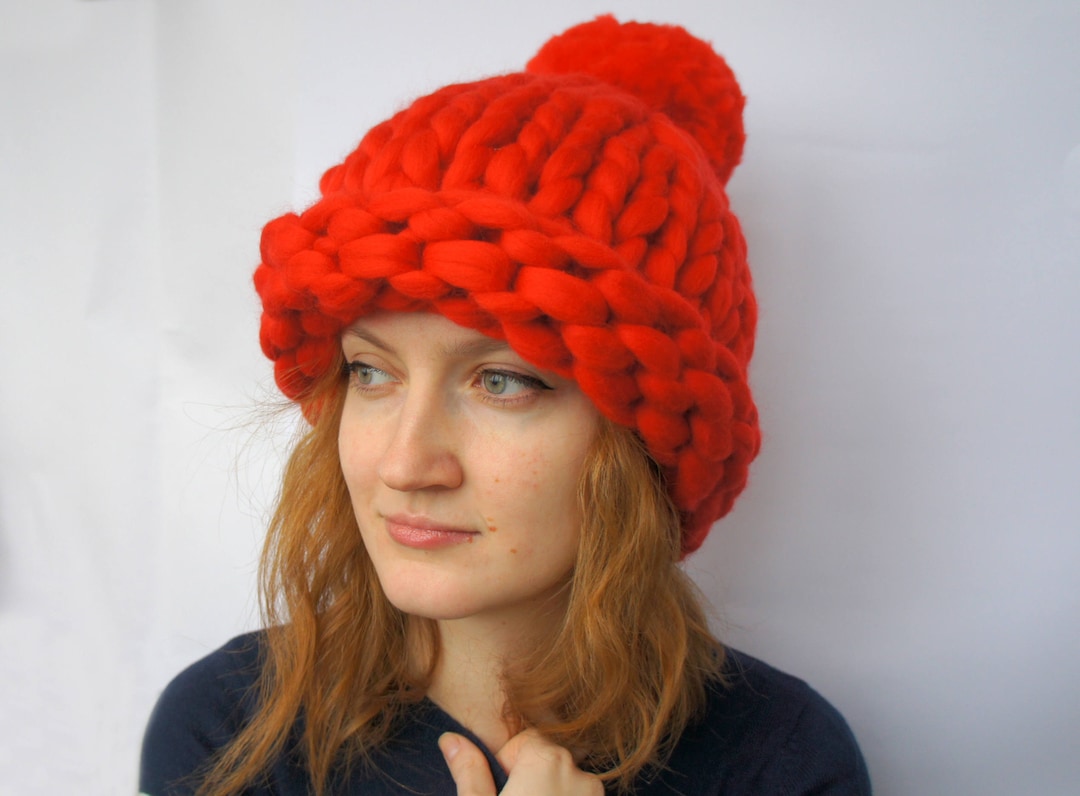 Merino Wool Hat Knit Wool Hat Superchunky Hat Merino Wool Big Yarn