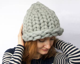Sombrero de lana de punto Sombrero gris Sombrero grueso Sombrero de punto grueso Sombrero de lana Merino Sombrero SuperChunky Sombrero de invierno para mujer Gorro Regalo del día de San Valentín Regalo de ropa