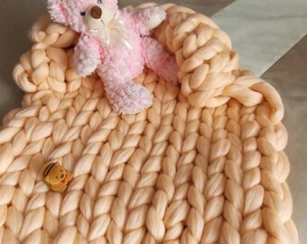 Free Shipping Clothing Gift Merino Wool Baby Blanket - Hand Knitting Blanket - Wool Blanket - Super Chunky Blanket - Merino Baby Blanket