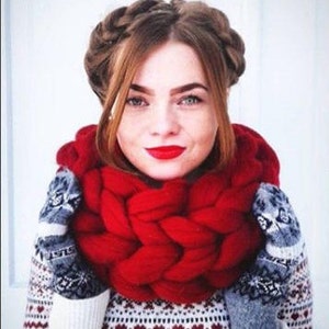 Clothing gift Merino Wool Scarf - Knit Wool Scarf - Super Chunky Scarf - Winter Scarf - Hand Knit Scarf - Womens Winter Scarf  Crochet scarf