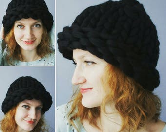 Clothing gift Merino Wool Hat - Knit Wool Hat - SuperChunky Hat -  Big Yarn - Pompom - Womens Winter Hat - Set Chunky Hat+Scarf – Beanie