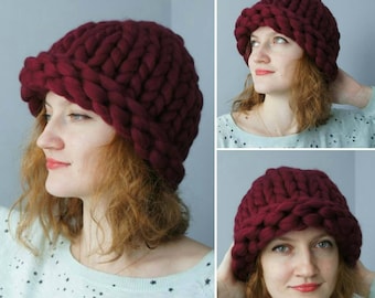 Sombrero grueso de Helsinki - Sombrero de lana de punto - Sombrero superchunky - Gran hilo - Pompón - Sombrero de invierno de las mujeres - Set Chunky Hat + Bufanda – Gorro