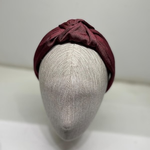Lush burgundy knotted headband from silk and cotton top knot headband maroon hairband Christmas gift red hair accessory