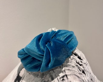Blue Velvet Headband Top Knot Wide Hairband Retro Style