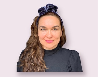 Velvet headband Blue hairpiece Gray hairband Gift for mother