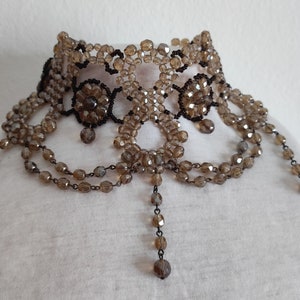 Victoriaanse Gotische Ketting - Victoriaanse Stijl Choker voor Dames in Bruin - Victoriaanse Tsjechische Kristal Choker - Sieraden