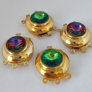 Vintage Set  4 x Chiusura Fermaglio per collana, bracciale, a 3 fili, colore oro e RIVOLI swarovski, terminale, moschettone  mod. 026